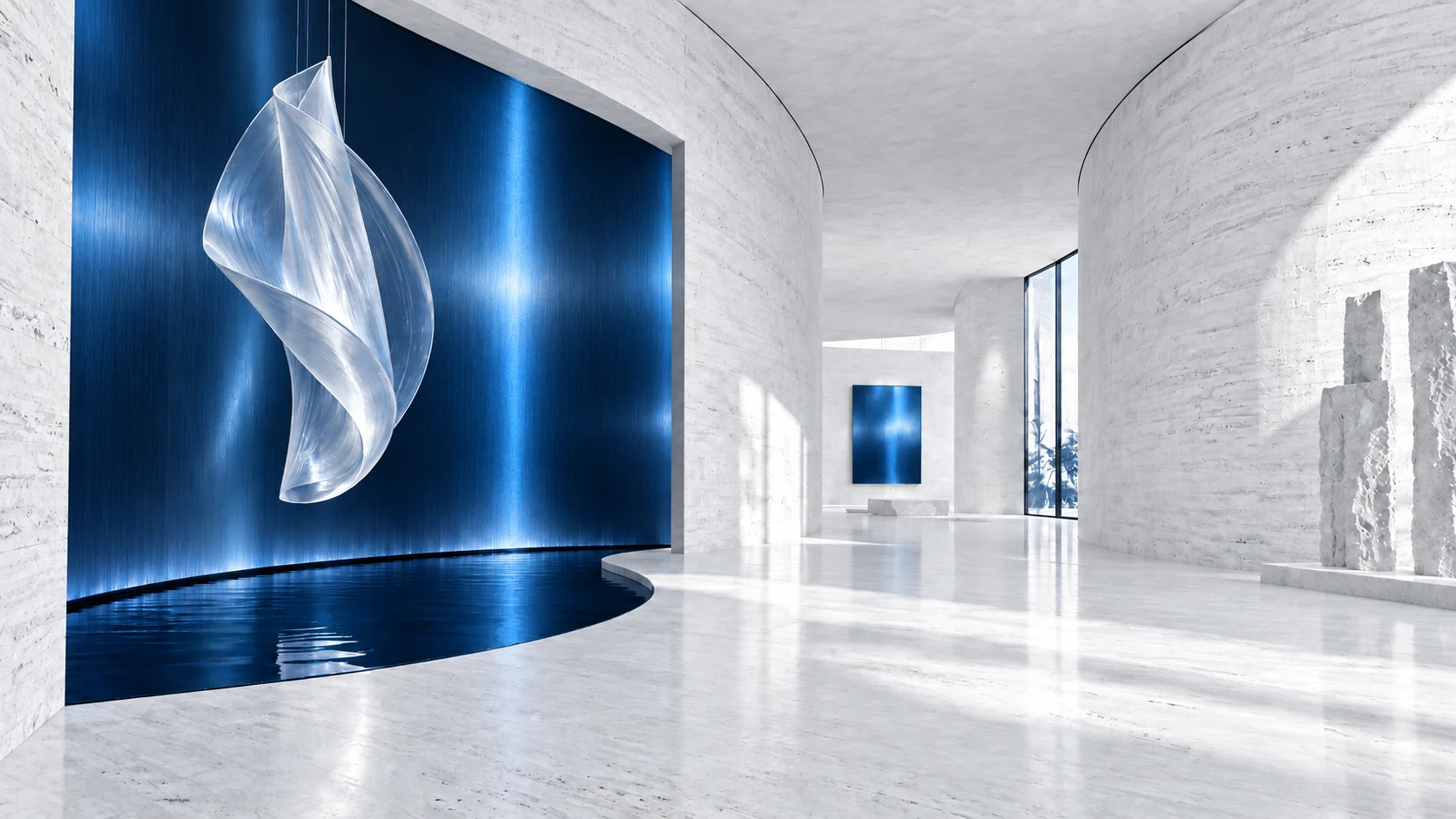 Contemporary art gallery interior, editorial concept artwork