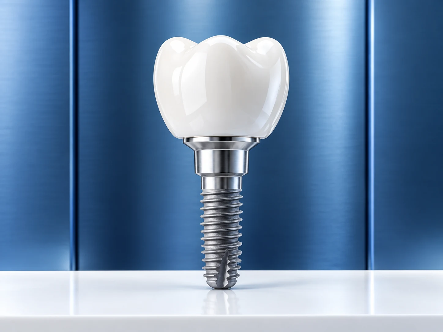 Titanium dental implant with a white zirconia crown